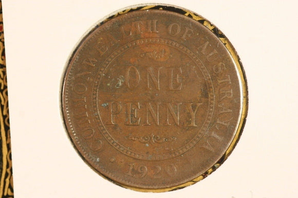 1920 - I - Australia Penny - No Dot - Pealing Error on Bust - aF / Verdigris