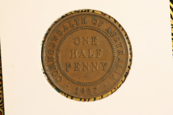 1927 - Australian Half Penny - Diecracks through 'REX' and Bust - F