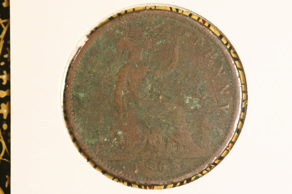 1863 - UK British Penny - VG / Pr0oblem Coin