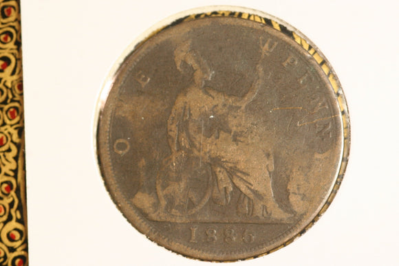 1886 - UK British Penny - G / Buckled