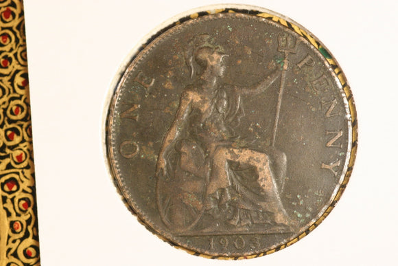 1903 - UK British Penny - F / Problem Coin