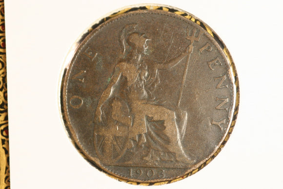 1904 - UK British Penny - F / Spot of Corrosion