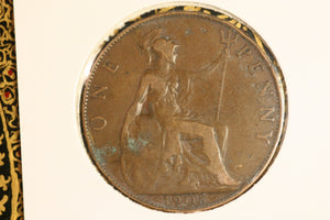 1905 - UK British Penny - F / Verdigris