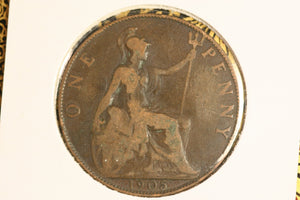 1905 - UK British Penny - aF / Grotty