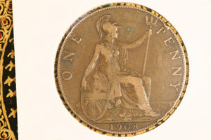 1908 - UK British Penny - gF / Spot of Verdigris