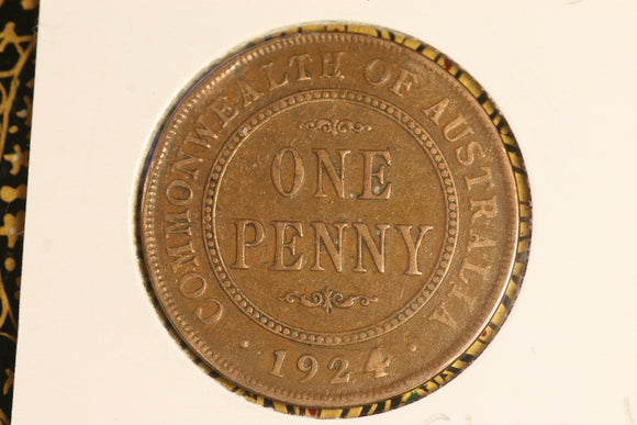 1924  - Australian Penny - aVF. Filled 4 - Cleaned