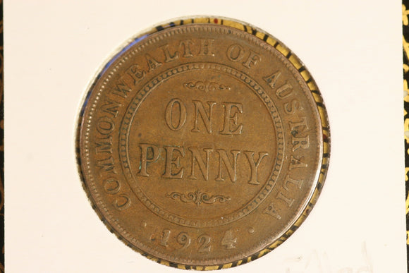 1924 - Australian Penny - Filled '4' - gVG / Verdigris