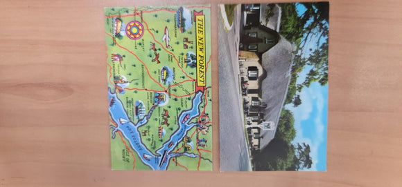 1970s Postcard * 2 - The New Forest Map, The Cat and the Fiddle Inn - Unused