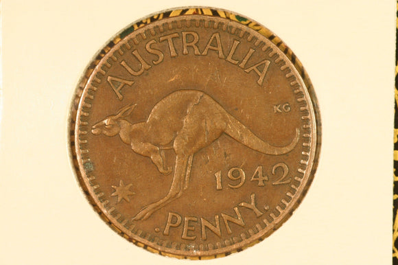 1942 - I - Australia Penny - Pealing Errors across Roo - aVF / Problem