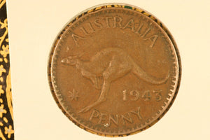 1943 - Y. - Australia Penny - Pealing Error on Bust - gF