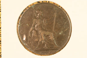 1902 - UK British Penny - aEF / Verdigris