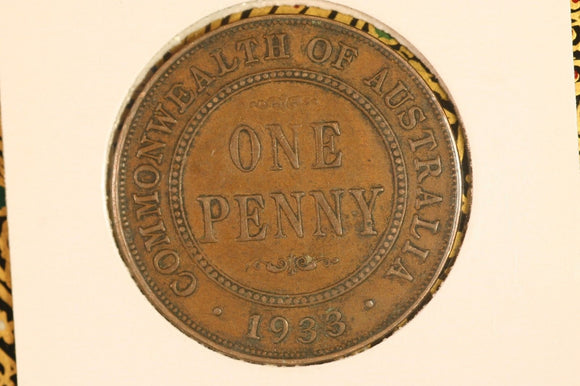 1933 - Australia Penny - VF / Verdigris