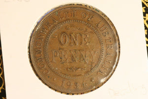 1934 - Australia Penny - Pealing Errors near Crown - aF