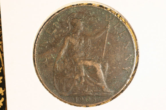 1905 - UK British Penny - aF / Corrosion