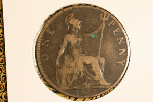 1902 - UK British Penny - gF / Spot Verdigris