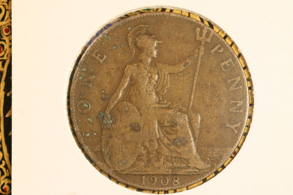 1908 - UK British Penny - gF Problem Coin