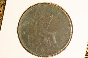 1877 - UK British Penny - aF / Corrosion / Cleaned