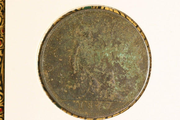 1877 - UK British Penny - F / Problem Coin