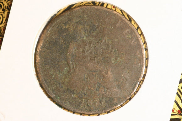 1876 - UK British Penny - G / Corrosion