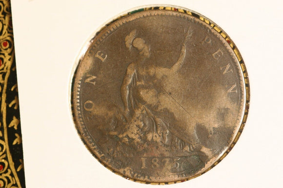 1875  - British Penny - VG. Small Date