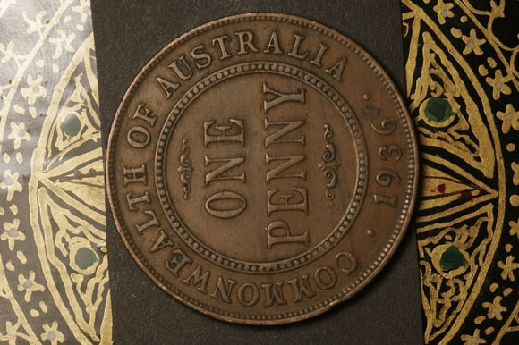 1936 - Australia Penny - VF - Major Pealing Error by King's Face