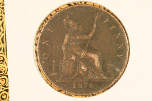 1876 - H - UK British Penny -  VF / Corrosion