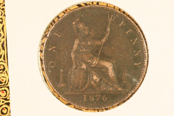 1876 - H - UK British Penny -  VF / Corrosion