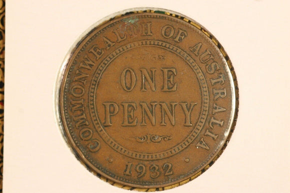 1932 - Australia Penny - aVF / Verdigris