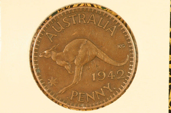 1942 - I - Australia Penny - Pealing Errors across Roo - aVF / Problem