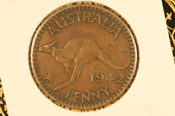 1942 - I - Australia Penny - Massive Pealing Error across King's Head - aF