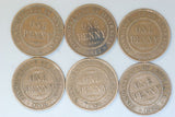 Australia Penny * 6 - 1916, 1917, 1919 No Dot & 1 Dot, 1920, 1921 - aVG / VG