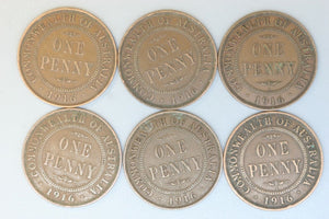 1916 - Australia Penny * 6 Coins - Bulk - aF