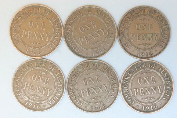 1916 - Australia Penny * 6 Coins - Bulk - aF