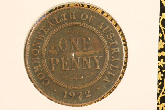 1922 - I - Australia Penny - Indian Obverse - aF / Grotty