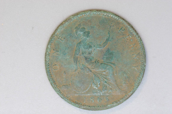 1863 UK British Penny - EF / Corrosion