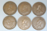 Australia Penny * 6 - 1916, 1917, 1919 No Dot & 1 Dot, 1920, 1921 - aVG / VG