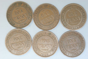 Australia Penny * 6 - 1916, 1917, 1919 No Dot & 1 Dot, 1920, 1921 - aVG / VG