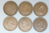 Australia Penny * 6 - 1916, 1917, 1919 No Dot & 1 Dot, 1920, 1921 - aVG / VG