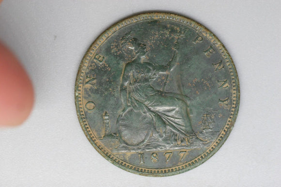 1877 - UK British Penny - Large Date - EF / Some Corrosion