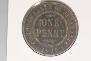 1929 - Australia Penny - Diecrack thru most of Obverse LEegend - aEF / Verdigris