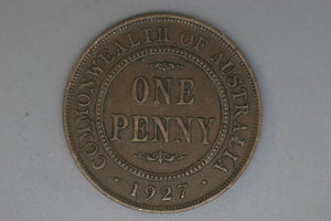 1927 - L - Australian Penny - Diecrack 'GEORGIVS' (R5) - VF / Spots of Verdigris