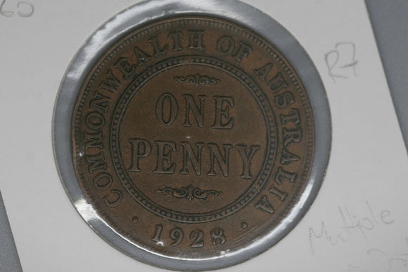 1928 - Australia Penny - Open '2' '8' 'O' 'O' 'D' & Dot before PENNY (R7) - F