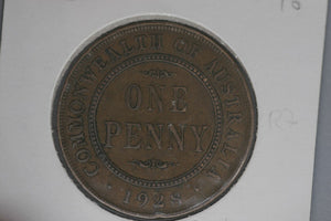 1928  - Australian Penny - aF - Open 2, 8, Dot at Nose & Diecrack Obverse - (R7)