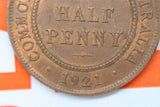 1921 - Australian Halfpenny - Natural Lustre - Light Diecrack 'REX' - gEF