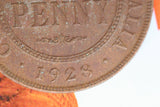 1928 - Australian Penny - Open '2' '8' & 'O' - EF / Cleaned / Verdigris