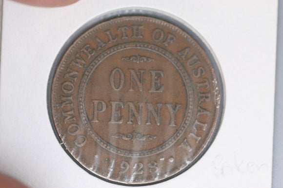 1928 - Australian Penny - Open '2' '8' & 'O' - F / Spot Verdigris