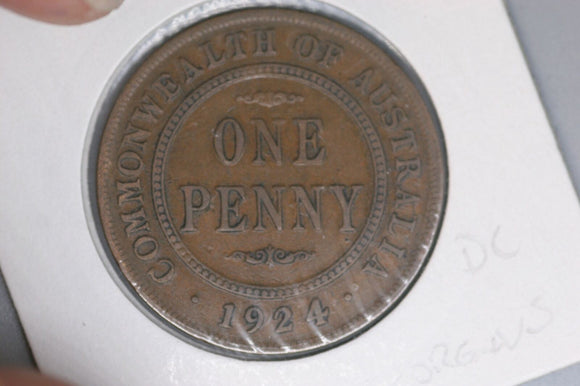 1924 - L - Australian Penny - Heavy Diecracks 'GEORG' & 'TRALIA' - F