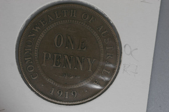 1919 - Australian Penny - No Dot - Diecrack Most of Obverse Legend (R7) - VG