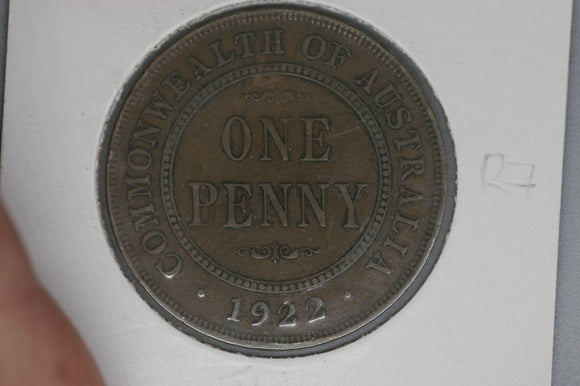 1922 - L - Australian Penny - Sydney Mint - Flat Reverse Side Lettering - gF / P