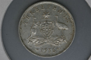 1936 - Australia Threepence - gVF - .925 Silver